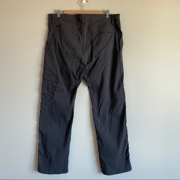 PRANA Zion Stretch Pants Nylon Outdoor Roll up Belted Dark Grey Size 38X32 - Picture 2 of 12